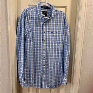 Wrangler® George Strait White/Blue Plaid Long Sleeve Shirt